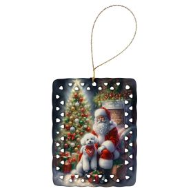 Bichon Frise and Santa Claus Porcelain Ornament Christmas Tree Hanging Decorations for Home Christmas Holiday, Rectangle, Gift, Multicolor