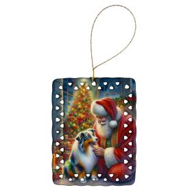 Australian Shepherd and Santa Claus Porcelain Ornament Christmas Tree Hanging Decorations for Home Christmas Holiday, Rectangle, Gift, Multicolor