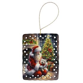 Westie and Santa Claus Porcelain Ornament Christmas Tree Hanging Decorations for Home Christmas Holiday, Rectangle, Gift, Multicolor