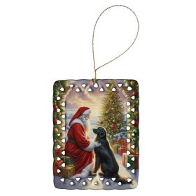 Flat-Coated Retriever and Santa Claus Porcelain Ornament Christmas Tree Hanging Decorations for Home Christmas Holiday, Rectangle, Gift, Multicol