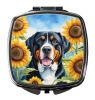 Greater Swiss Mountain Dog in Sunflowers Compact Mirror Decorative Travel Makeup Mirror for Women Girls Gifts Pocket Makeup Mirror Folding Handheld