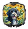 Portuguese Water Dog in Sunflowers Compact Mirror Decorative Travel Makeup Mirror for Women Girls Gifts Pocket Makeup Mirror Folding Handheld