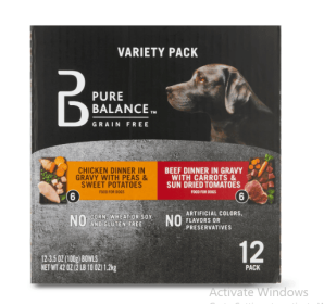 Pure Balance Chicken Dinner in Gravy with Peas & Sweet Potatoes & Beef Dinner in Gravy with Carrots & Sun Dried Tomatoes Wet Dog Food Variety Pack, Gr