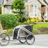 Aosom Pet Bike Trailer and Stroller 2-in-1 Grey with 4 Wheels Reflectors Safety Flag for Travel
