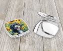 Portuguese Water Dog in Sunflowers Compact Mirror Decorative Travel Makeup Mirror for Women Girls Gifts Pocket Makeup Mirror Folding Handheld