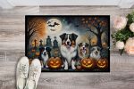 NEW Australian Shepherd Spooky Halloween Doormat Front Door Mat Indoor Outdoor Rugs for Entryway, Non Slip Washable Low Pile, 18H X 27W