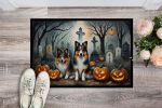 NEW Sheltie Spooky Halloween Doormat Front Door Mat Indoor Outdoor Rugs for Entryway, Non Slip Washable Low Pile, 18H X 27W