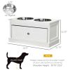 PawHut Elevated Dog Bowls Large Dog Feeder Station with 2 Stainless Steel Bowls Storage Drawer Wood Stand White