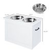 PawHut White Raised Pet Dining Station with Food Storage and Steel Bowls for Big Pups
