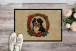 Bernese Mountain Dog Christmas Flowers Doormat Front Door Mat Indoor Outdoor Rugs for Entryway, Non Slip Washable Low Pile, 24H X 36W