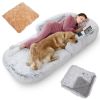 Large Foldable Human Size Dog Bed With Pillow Blanket Flurry Plush Napping Human-Sized Dog Bed Machine Washable Zipped Removable Cover For Pets Kids A