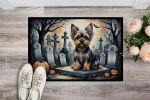 NEW Yorkshire Terrier Spooky Halloween Doormat Front Door Mat Indoor Outdoor Rugs for Entryway, Non Slip Washable Low Pile, 18H X 27W
