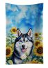 Siberian Husky in Sunflowers Kitchen Towel Dish Cloths Guest Hand Towel Decorative Bathroom Towel for Face,Tea, Dishcloth, Kitchen and Bath