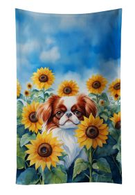 Japanese Chin in Sunflowers Kitchen Towel Dish Cloths Guest Hand Towel Decorative Bathroom Towel for Face,Tea, Dishcloth, Kitchen and Bath (Default: Default)