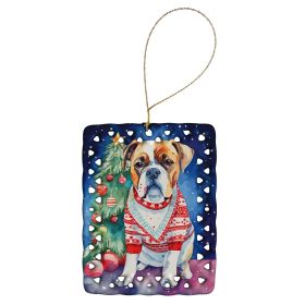 Boxer Christmas Porcelain Ornament Christmas Tree Hanging Decorations for Home Christmas Holiday, Rectangle, Gift, Multicolor (Default: Default)