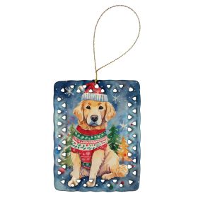 Golden Retriever Christmas Porcelain Ornament Christmas Tree Hanging Decorations for Home Christmas Holiday, Rectangle, Gift, Multicolor (Default: Default)