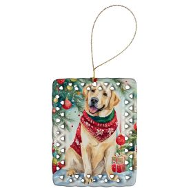 Yellow Labrador Retriever Christmas Porcelain Ornament Christmas Tree Hanging Decorations for Home Christmas Holiday, Rectangle, Gift, Multicolor (Default: Default)