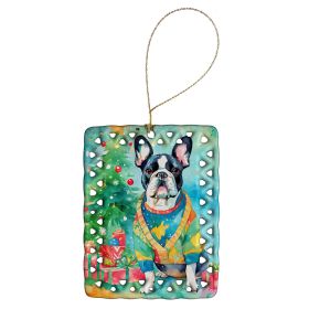 French Bulldog Christmas Porcelain Ornament Christmas Tree Hanging Decorations for Home Christmas Holiday, Rectangle, Gift, Multicolor (Default: Default)