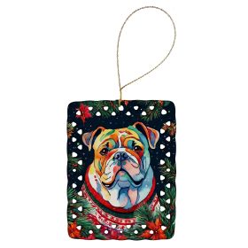 English Bulldog Christmas Porcelain Ornament Christmas Tree Hanging Decorations for Home Christmas Holiday, Rectangle, Gift, Multicolor (Default: Default)