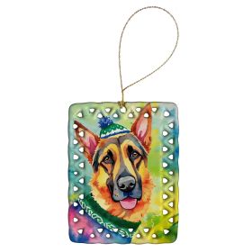 German Shepherd Christmas Porcelain Ornament Christmas Tree Hanging Decorations for Home Christmas Holiday, Rectangle, Gift, Multicolor (Default: Default)