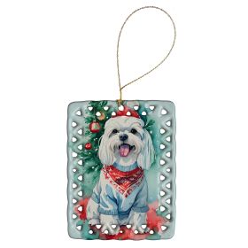Maltese Christmas Porcelain Ornament Christmas Tree Hanging Decorations for Home Christmas Holiday, Rectangle, Gift, Multicolor (Default: Default)