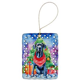 Great Dane Christmas Porcelain Ornament Christmas Tree Hanging Decorations for Home Christmas Holiday, Rectangle, Gift, Multicolor (Default: Default)