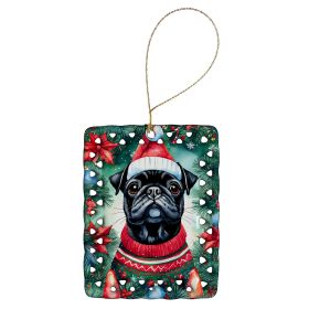 Pug Christmas Porcelain Ornament Christmas Tree Hanging Decorations for Home Christmas Holiday, Rectangle, Gift, Multicolor (Default: Default)