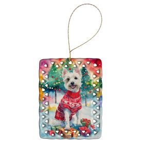 Westie Christmas Porcelain Ornament Christmas Tree Hanging Decorations for Home Christmas Holiday, Rectangle, Gift, Multicolor (Default: Default)