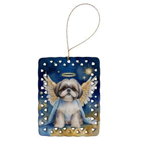 Shih Tzu My Angel Porcelain Ornament Christmas Tree Hanging Decorations for Home Christmas Holiday, Rectangle, Gift, Multicolor (Default: Default)