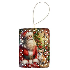 Chihuahua and Santa Claus Porcelain Ornament Christmas Tree Hanging Decorations for Home Christmas Holiday, Rectangle, Gift, Multicolor (Default: Default)
