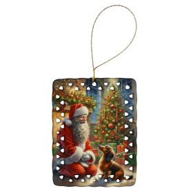 Dachshund and Santa Claus Porcelain Ornament Christmas Tree Hanging Decorations for Home Christmas Holiday, Rectangle, Gift, Multicolor (Default: Default)
