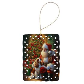 Cavalier Spaniel and Santa Claus Porcelain Ornament Christmas Tree Hanging Decorations for Home Christmas Holiday, Rectangle, Gift, Multicolor (Default: Default)