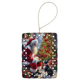 Boston Terrier and Santa Claus Porcelain Ornament Christmas Tree Hanging Decorations for Home Christmas Holiday, Rectangle, Gift, Multicolor (Default: Default)