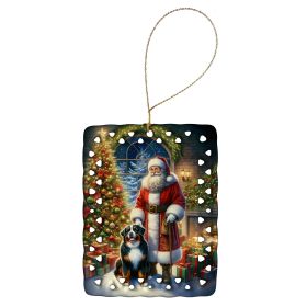 Bernese Mountain Dog and Santa Claus Porcelain Ornament Christmas Tree Hanging Decorations for Home Christmas Holiday, Rectangle, Gift, Multicolo (Default: Default)
