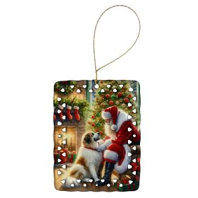 Great Pyrenees and Santa Claus Porcelain Ornament Christmas Tree Hanging Decorations for Home Christmas Holiday, Rectangle, Gift, Multicolor (Default: Default)