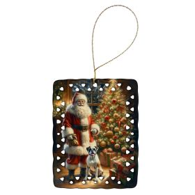 Boxer and Santa Claus Porcelain Ornament Christmas Tree Hanging Decorations for Home Christmas Holiday, Rectangle, Gift, Multicolor (Default: Default)