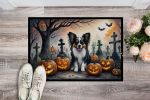 NEW Papillon Spooky Halloween Doormat Front Door Mat Indoor Outdoor Rugs for Entryway, Non Slip Washable Low Pile, 18H X 27W
